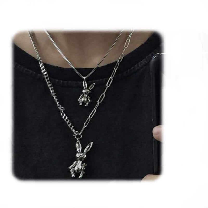 YERTTER Heavy Gothic Grunge Rabbit Pendant Easter Bunny Choker Necklace Statement Long Chain Punk Multilayer Steel Material Choker Necklace for Women and Men - Image 1
